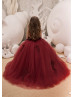 Maroon Lace Applique Tulle Keyhole Corset Back Flower Girl Dress